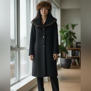 TIZIANA GHIZI ITALY VIRGIN WOOL COAT FUR TRIM
